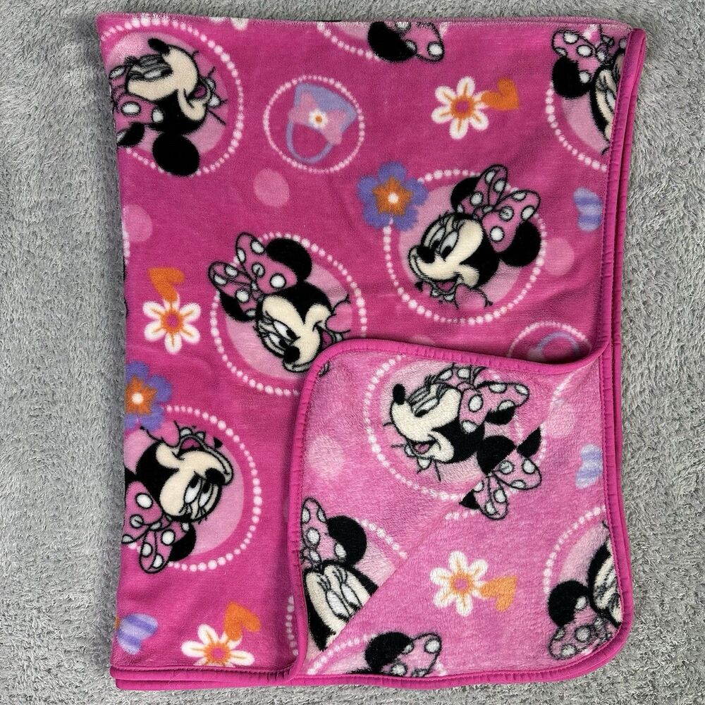 Disney Junior Minnie Mouse Plush Baby Girl Baby Blanket Pink 70s Retro Groovy
